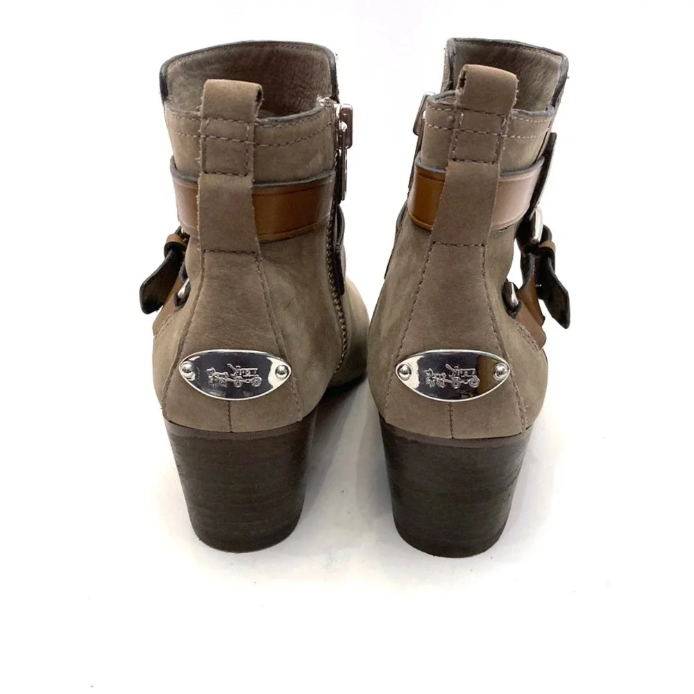 Coach Pauline Taupe Suede Ankle Booties Boots Womens 6.5M A8984 Zip Close